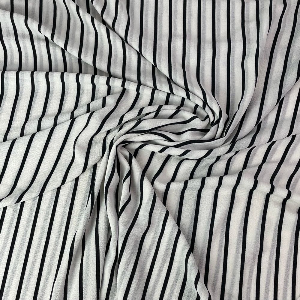 Black and White Striped Sheer Crepe de Chine Fabric